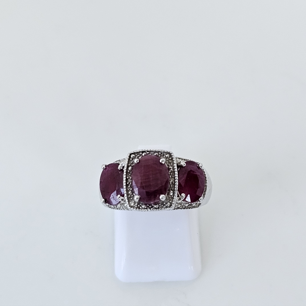 Natural Ruby & Diamond Ring Sterling Silver Size 7! - Picture 2 of 5
